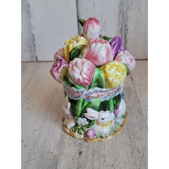 Tulips bunny vintage floral‎ sugar container tea accessory rabbit spring - Picture 4 of 6